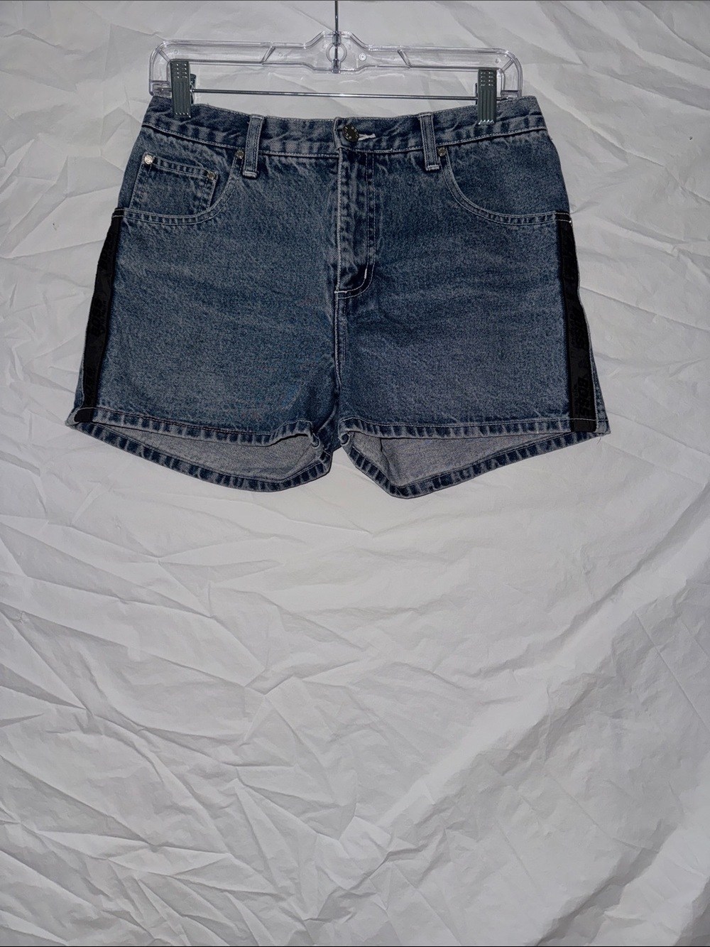 Boss 90’s Y2K Dark Blue Denim Shorts with Black Side Stripes